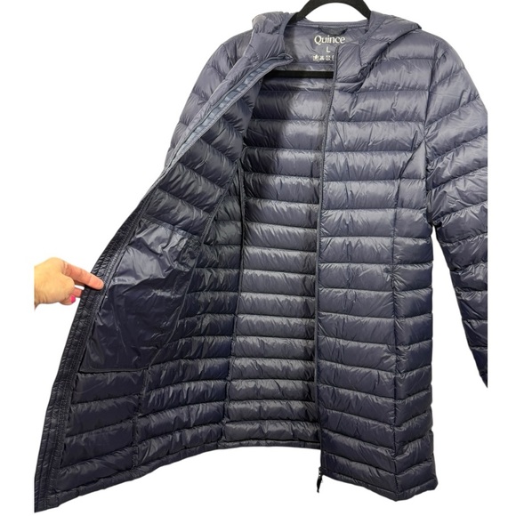 Quince Lightweight Down Packable Long Puffer Jacket Navy Large - Picture 6 of 14